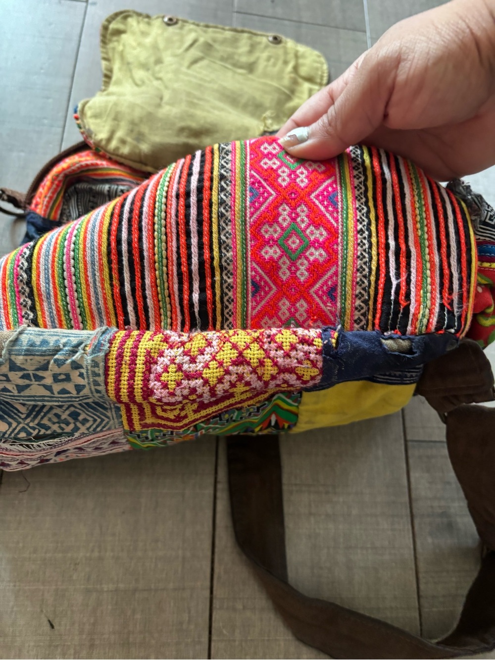 🎃3/$15🎃Handmade Boho Patchwork Multi-Color Canvas Backpack - Picture 7 of 11